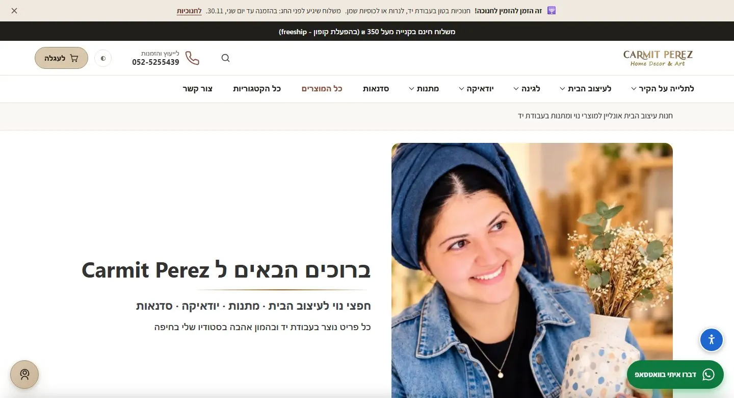 גרסה ג' של דף הבית, החיה: כרמית מחזיקה אגרטל בטון, ולידה ברוכים הבאים